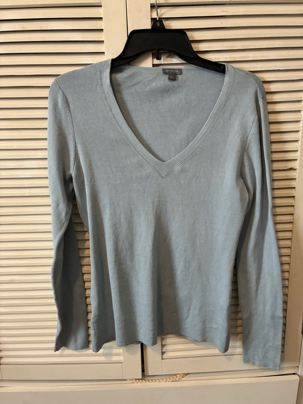 Ann Taylor Light Blue Silk V-Neck Sweater Top